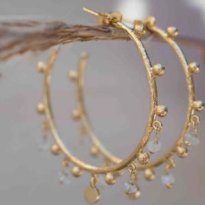 Moonstone Hoop Earrings 18k Gold Plated Earrings ~ Gemstone ~ Post ~Boho design ~ Handmade ~ Jewelry ~ Gift for her ~ ME214