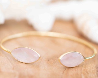 Rose quartz Adjustable Bracelet ~ Gold Plated 18k or Silver Plated ~ Handmade ~Statement~Bohemian ~Jewelry ~Gift For Her ~Gemstone MB040A