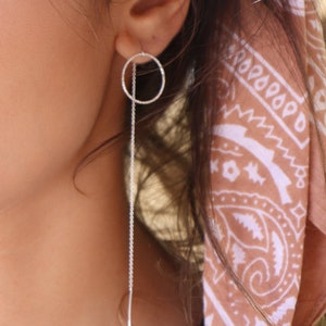 Threader Circle Earrings Sterling Silver Earrings Geometric Silver Earrings Handmade Jewelry Gift for her ME029 image 1