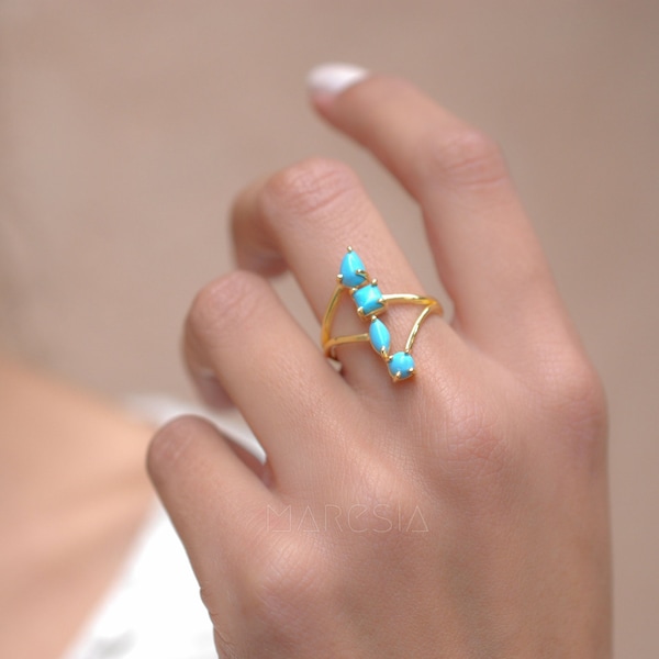 Turquoise Ring ~ 18k Gold Plated ~ Handmade ~ Everyday ~Statement ~Gift for her ~Boho ~ Hippie ~Bohemian ~ MR025