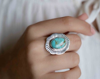 Turquoise Ring ~ oval shape ~Sterling Silver 925 ~ Handmade ~ Gemstone ~ Statement~ December Birthstone Boho MR281
