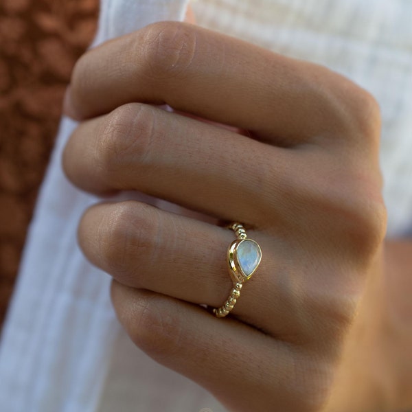 Moonstone Ring~ Gold Plated over Sterling Silver 925 ~ Handmade ~ Gemstone  ~ Hippie ~Bohemian~June Birthstone~MR351
