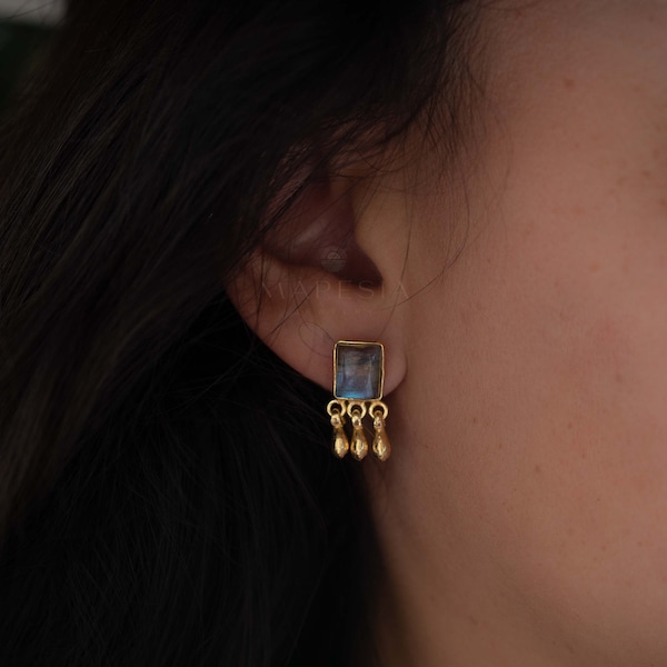 Delicate Labradorite Earrings ~ Sterling Silver 925 or Gold Plated over Sterling Silver  ~ Gemstone ~ Post ~ Stud ~Handmade ~ Jewelry  ME228