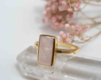 Rose Quartz Ring ~ Gemstone ~ Natural ~ 18k Gold Plated ~ Jewelry ~ Handmade~ January Birthstone - MR138