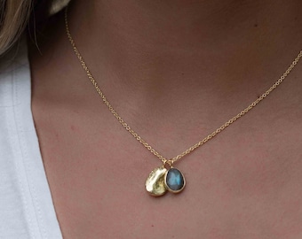 Labradorite, Copper Turquoise or Moonstone Necklace ~ Charm ~ Gold plated 18k ~ Bohemian ~ Nugget ~ MN114