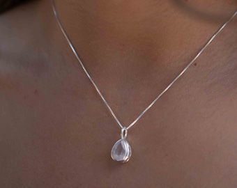 Labradorite, Aqua Chalcedony, Rose Quartz, Moonstone ~ Tear Drop ~ Sterling Silver ~ Charm ~ Layered ~ minimalist ~ delicate MN187