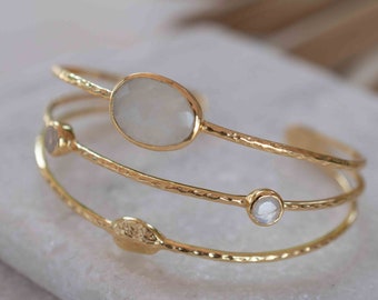 Moonstone Adjustable Bracelet ~ Gold Plated 18k ~ Handmade ~Statement  Hippie ~Bohemian ~Jewelry ~Gift For Her ~Gemstone ~Body ~ MB051