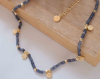 Iolite hydro Necklace ~ Gold Plated 18k ~Choker ~ Jewelry ~ Gift For Her ~ Minimalist~ Handmade~ Thin Chain~ Delicate ~Layered ~ MN103