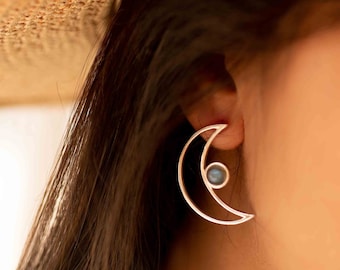 Half Moon Labradorite Earrings ~ Sterling Silver 925  ~ Gemstone ~ Post ~ Stud ~Handmade ~ Jewelry ~ Gift For Her ~ Maresia ME162