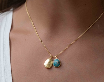 Copper Turquoise, Labradorite or Moonstone Necklace ~ Charm ~ Gold plated 18k ~ Bohemian ~ Nugget ~ MN112