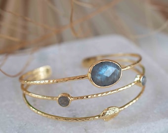 Labradorite Adjustable Bracelet ~ Gold Plated 18k ~ Handmade ~Statement  Hippie ~Bohemian ~Jewelry ~Gift For Her ~Gemstone ~Body MB050
