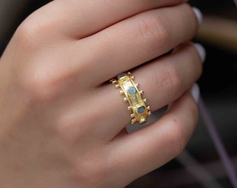 Ring regenboog labradoriet ~ edelsteen ~ natuurlijk ~ 18k verguld ~ sieraden ~ handgemaakt ~ geboortesteen februari ~ MR323