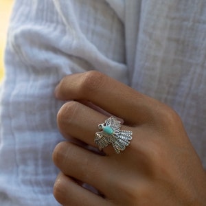 Turquoise Ring ~ Eagle Bird Ring ~ Sterling Silver 925 ~Handmade ~ Statement ~ Bohemian ~Jewelry ~Gift ~Gemstone~December Birthstone~MR337