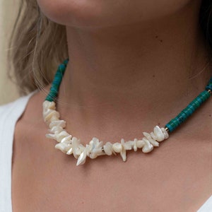 Mother-of-Pearl and Jasper turquoise Choker ~ Sterling Silver 925 or Gold Filled~ Jewelry ~ Minimalist~ Handmade~Delicate~Layered MN102