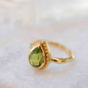 Peridot Gold Ring ~ Delicate ~ 18k Gold Plated ~ Handmade ~ Gemstone~Statement ~Everyday~ Hippie~Bohemian~Stackable MR312