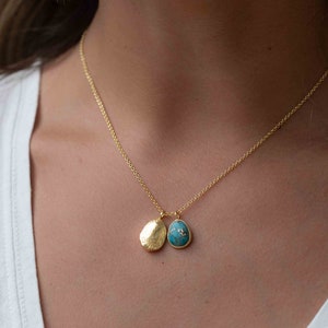 Labradorite, Copper Turquoise or Moonstone Necklace Charm Gold plated 18k Bohemian Nugget MN114 Copper turquoise