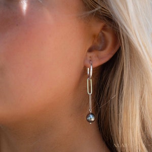 Tahitian Pearl Earrings ~ 14k Gold Filled, Rose Gold Filled or Sterling Silver 925 ~ Hoop ~ Jewelry  ~ Natural ~ Organic ~ Everyday ~ ME220