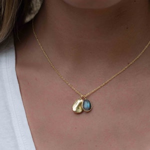 Labradorite, Copper Turquoise or Moonstone Necklace ~ Charm ~ Gold plated 18k ~ Bohemian ~ Nugget ~ MN114