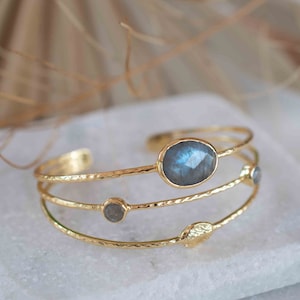 Labradorite Adjustable Bracelet ~ Gold Plated 18k ~ Handmade ~Statement  Hippie ~Bohemian ~Jewelry ~Gift For Her ~Gemstone ~Body MB050