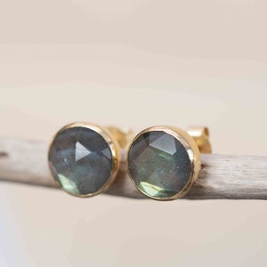 Labradorite Earrings ~ Stud ~ Jewelry ~ 18k Gold Plated ~ Natural ~ Minimalist Everyday ~ Gift for Her ~ Boho ~ Hippie ~ ME175