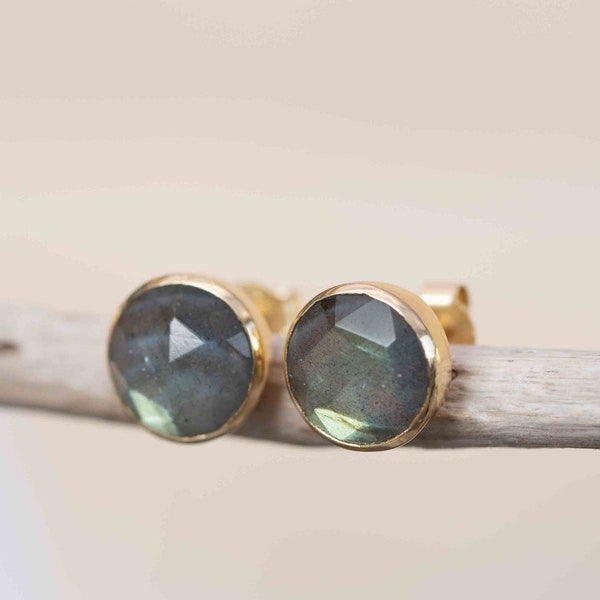 Labradorite Earrings ~ Stud ~ Jewelry ~ 18k Gold Plated ~ Natural ~ Minimalist Everyday ~ Gift for Her ~ Boho ~ Hippie ~ ME175