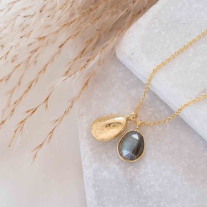 Labradorite, Copper Turquoise or Moonstone Necklace Charm Gold plated 18k Bohemian Nugget MN114 image 2