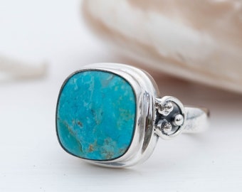 Turquoise Ring ~ Sterling Silver 925 ~ Handmade ~ Statement ~ Hippie ~ Bohemian ~ Jewelry ~Gift For Her ~Gemstone~December Birthstone~ MR259