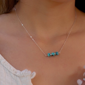 Turquoise necklace Sterling Silver 925 or Gold Filled Choker Jewelry Gift For Her Minimalist Handmade Thin Chain MN021 image 1