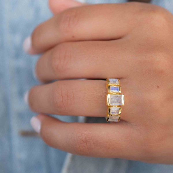 Moonstone Ring ~ Rectangular Stone ~ 18k Gold Plated ~ Jewelry ~ Handmade ~ Stackable ~ Boho ~ MR318