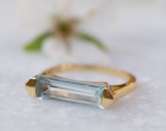 Blue Topaz Hydro Ring ~ Rectangular Stone ~ 18k Gold Plated ~ Jewelry ~ Handmade ~ Boho ~ MR166