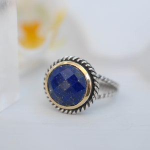 Lapis Lazuli Ring ~ Sterling Silver 925 and Gold Vermeil ~ Handmade ~ Gemstone ~ Mix Metals ~ Everyday ~Solitaire ~Hippie ~Bohemian ~MR169