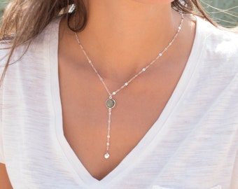 Labradorite or Moonstone Necklace ~ Sterling Silver 925 or Gold Filled ~ Y Necklace ~ Jewelry ~ Minimalist ~ Handmade~ Delicate MN013