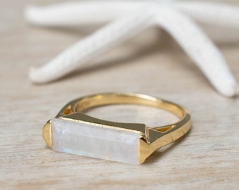 Moonstone Ring ~ Rectangular Stone ~ 18k Gold Plated ~ Jewelry ~ Handmade ~ Stackable ~ Boho ~ MR167