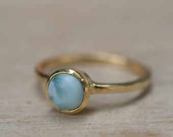 Larimar Ring ~ Delicate ~ Gold Plated ~ Handmade ~ Gemstone~Statement ~Everyday~ Hippie~Bohemian~Stackable MR235