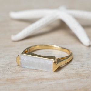 Moonstone Ring ~ Rectangular Stone ~ 18k Gold Plated ~ Jewelry ~ Handmade ~ Stackable ~ Boho ~ MR167