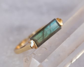 Rainbow Labradorite Ring ~ Rectangular Stone~ Gemstone ~ Natural ~ 18k Gold Plated ~ Jewelry ~ Handmade ~ February Birthstone ~ MR161