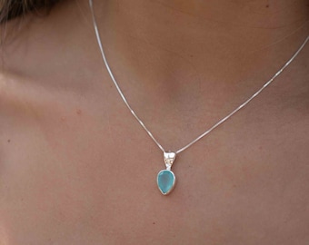 Labradorite, Aqua Chalcedony, Rose Quartz, Moonstone ~ Tear Drop ~ Sterling Silver ~ Charm ~ Layered ~ minimalist ~ delicate MN181