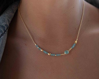 Aqua chalcedony Necklace ~ Gold Plated 18k ~Choker ~ Jewelry ~ Gift For Her ~ Minimalist~ Handmade~ Thin Chain~ Delicate ~Layered ~ MN108