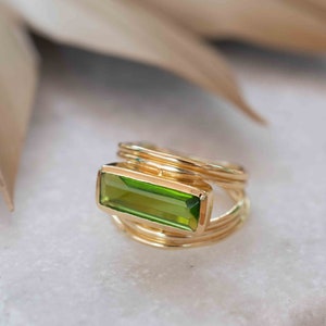 Peridot Hydro Ring ~ Rectangular Stone ~ 18k Gold Plated ~ Jewelry ~ Handmade ~ Boho ~ MR301