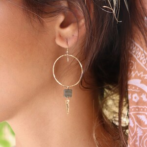Pyrite Gold Earrings ~ 14k Gold Filled ~Dangle ~ Jewelry  ~ Natural ~ Organic ~ Everyday  Boho ~ Hippie ~ Hammered ~ Circle ~ ME037