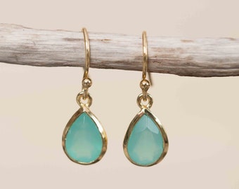 Aqua Chalcedony Tear Drop Earrings  ~ Jewelry ~ 18k Gold Plated ~ Natural ~ Minimalist Everyday ~ Gift for Her ~ Boho ~ Hippie ~ ME191