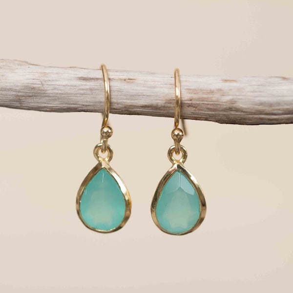 Aqua Chalcedony Tear Drop Earrings  ~ Jewelry ~ 18k Gold Plated ~ Natural ~ Minimalist Everyday ~ Gift for Her ~ Boho ~ Hippie ~ ME191