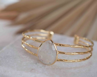 Moonstone Adjustable Bracelet ~ Gold Plated 18k ~ Handmade ~Statement  Hippie ~Bohemian ~Jewelry ~Gift For Her ~Gemstone ~Body MB047