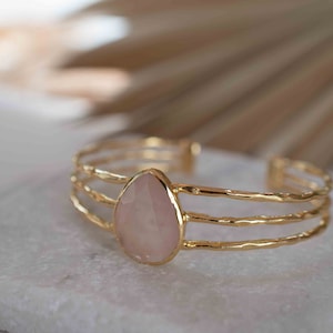 Rose quartz Adjustable Bracelet ~ Gold Plated 18k ~ Handmade ~Statement  Hippie ~Bohemian ~Jewelry ~Gift For Her ~Gemstone ~Body MB045