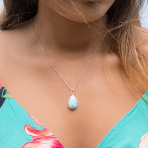 Larimar Necklace ~ Tear Drop ~ Sterling Silver ~Minimalist ~Delicate ~Layered ~ Pendant ~ Necklace ~ Charm MN012