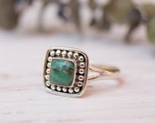 Turquoise Ring Sterling Silver 925 Handmade Everyday Statement Square Gift for her Boho Hippie Bohemian MR155