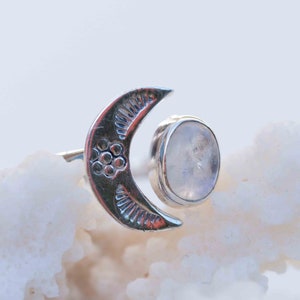 Moonstone Ring ~ Sterling Silver 925 ~Handmade ~Adjustable~ Crescent ~Half Moon ~Boho ~Hippie~ June Birthstone~ Bohemian~Gift For Her~ MR290