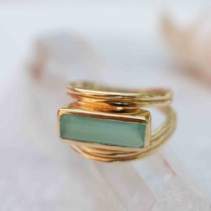 Aqua Chalcedony Gold Ring ~ Delicate ~ 18k Gold Plated ~ Handmade ~ Gemstone ~ Statement  ~ Hippie ~Bohemian~ June Birthstone ~ MR302