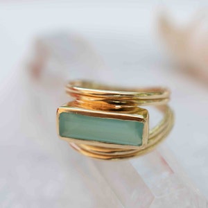 Aqua Chalcedon Gold Ring ~ Filigran ~ 18k vergoldet ~ Handgemacht ~ Edelstein ~ Statement ~ Hippie ~ Boho ~ Juni Geburtsstein ~ MR302