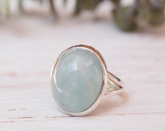Aquamarijnring ~ 925 sterlingzilver ~ Handgemaakt ~ Edelsteen ~ Statement ~ Everyday ~ Ovale steen ~ Hippie ~ Boho~MR168